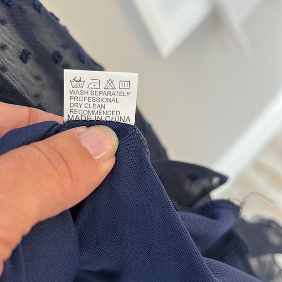 Navy blue hi/lo sheer long sleeve CBR dress size s - Picture 5 of 6